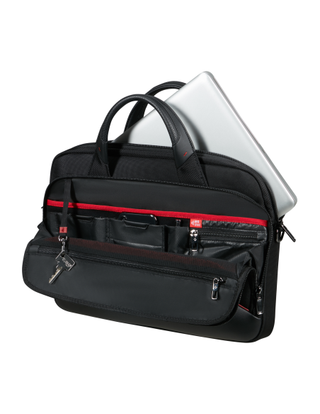 Serviette Slim 15.6 pouces Samsonite Pro-DLX 6 Noir, rangements intérieurs ouverts