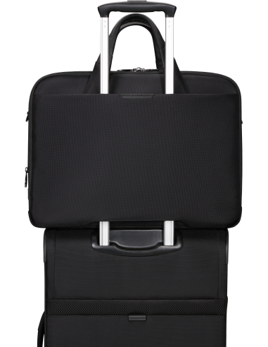 Sacoche extensible 17.3 pouces Samsonite Pro-DLX 6 Noir, passant arrière sur une valise