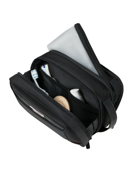 Trousse de toilette 29 cm Samsonite Pro-DLX 6 Noir, rangements intérieurs ouverts