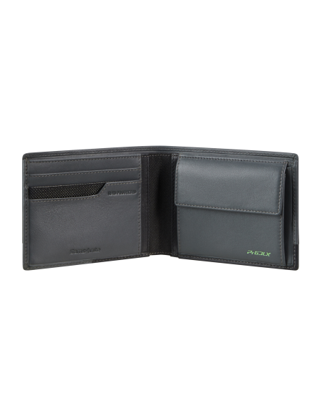 Portefeuille 3 cartes et monnaie Samsonite Pro-DLX 6 SLG Noir, rangements intérieurs ouverts