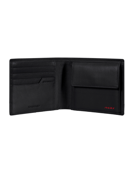 Portefeuille en cuir 4 cartes et monnaie Samsonite Pro-DLX 6 SLG Noir, rangements intérieurs ouverts