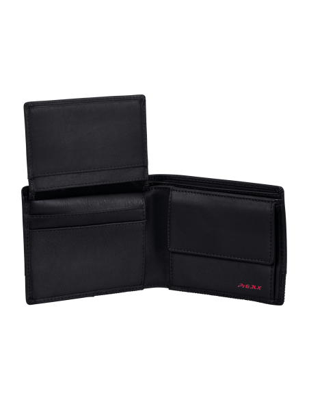 Portefeuille compact en cuir 6 cartes et monnaie Samsonite Pro-DLX 6 SLG Noir, volet intérieur relevé
