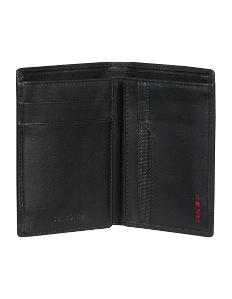Portefeuille vertical en cuir 6 cartes Samsonite Pro-DLX 6 SLG Noir, rangements intérieurs ouverts