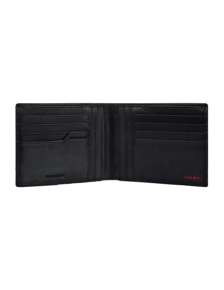 Portefeuille en cuir 8 cartes et billets Samsonite Pro-DLX 6 SLG Noir, rangements intérieurs ouverts
