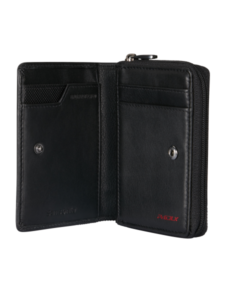 Portefeuille fin 8 cartes et monnaie zippée Samsonite Pro-DLX 6 SLG Noir, rangements intérieurs ouverts