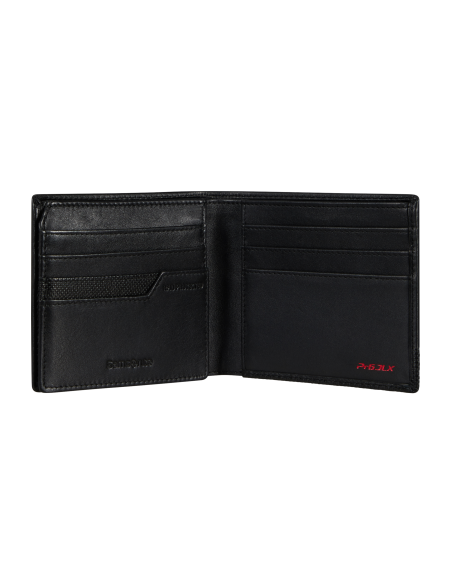 Portefeuille compact en cuir 9 cartes Samsonite Pro-DLX 6 SLG Noir, rangements intérieurs ouverts
