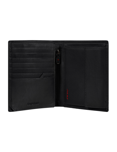 Portefeuille en cuir 15 cartes et monnaie zippée Samsonite Pro-DLX 6 SLG Noir, rangements intérieurs ouverts