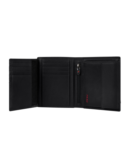 Portefeuille en cuir 15 cartes et monnaie zippée Samsonite Pro-DLX 6 SLG Noir, rangements intérieurs ouverts