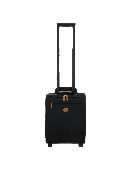 Valise 45 cm Bric’s X-Travel Black, vue de face, poignée télescopique déployée