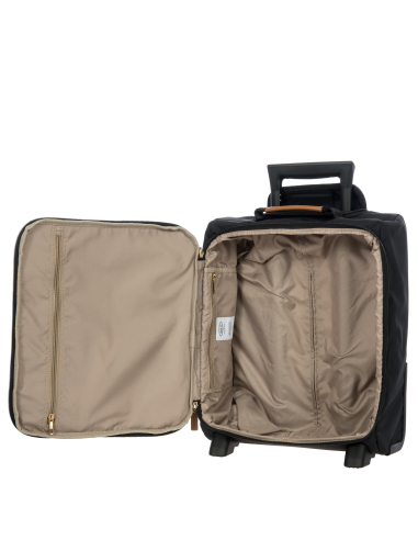 Valise 45 cm Bric’s X-Travel Black, intérieur ouvert, sangles et poche zippée