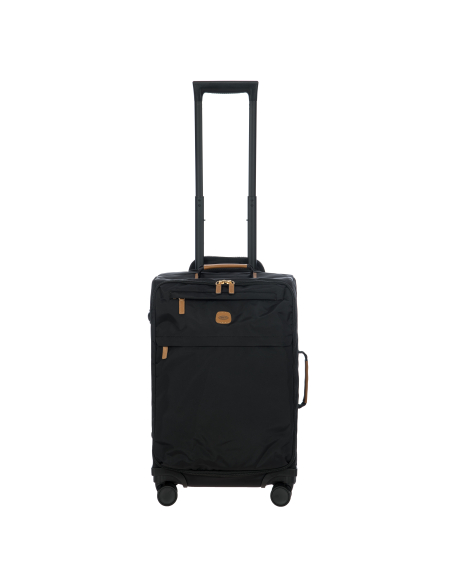 Valise 55 cm Bric’s X-Travel Black, vue de face, poignée télescopique déployée
