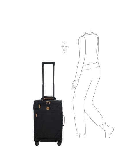 Valise 55 cm Bric’s X-Travel Black, repère de taille à côté d’une silhouette