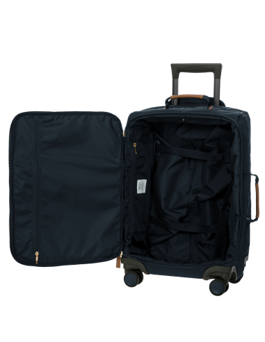 Intérieur ouvert de la Bric’s X-Travel 55 cm Ocean Blue avec sangles et poche zippée