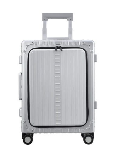 Valise cabine aluminium poche avant 4 roues 55 cm ALEON Platinum, référence A2155240-FF-PL