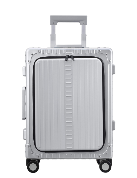 Valise cabine aluminium poche avant 4 roues 55 cm ALEON Platinum, référence A2155240-FF-PL