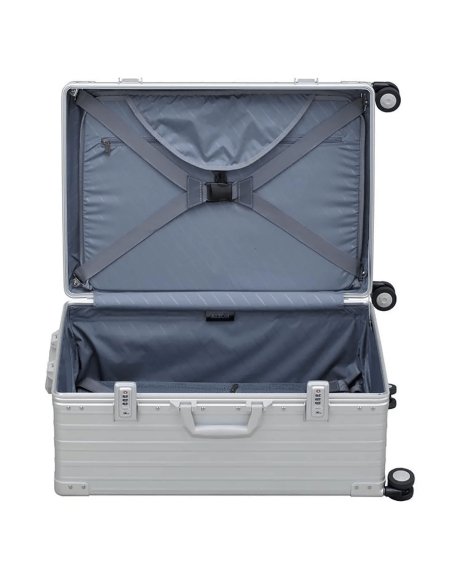 Valise aluminium ALEON 67 cm Platinum, intérieur ouvert à plat