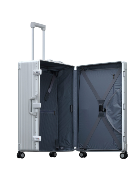 Valise aluminium ALEON 76 cm Platinum, intérieur ouvert