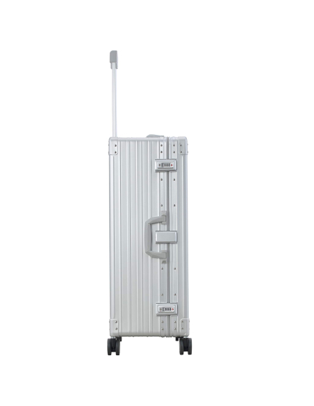 Valise aluminium ALEON 76 cm Platinum, profil avec fermoirs TSA