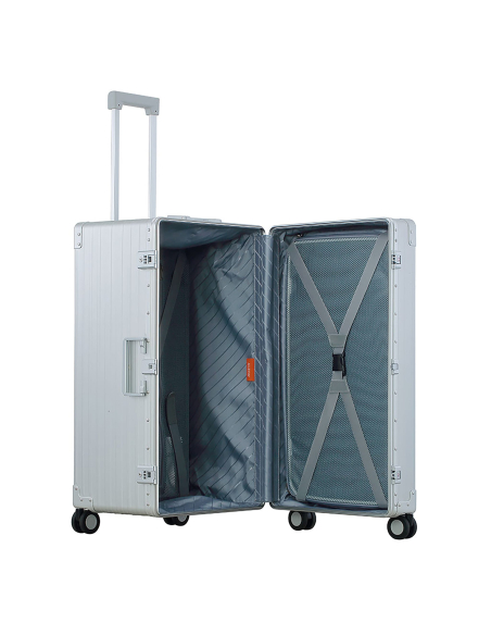 Valise Trunk aluminium ALEON 78 cm Platinum, intérieur ouvert