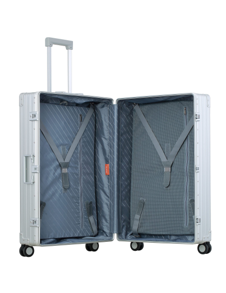 Valise aluminium ALEON 81 cm Platinum, intérieur ouvert
