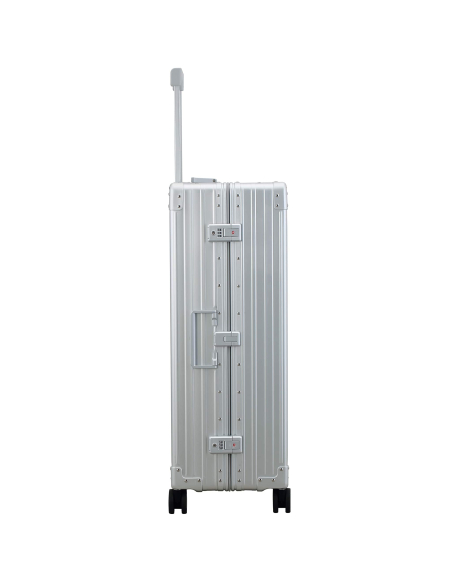Valise aluminium ALEON 81 cm Platinum, profil avec fermoirs TSA