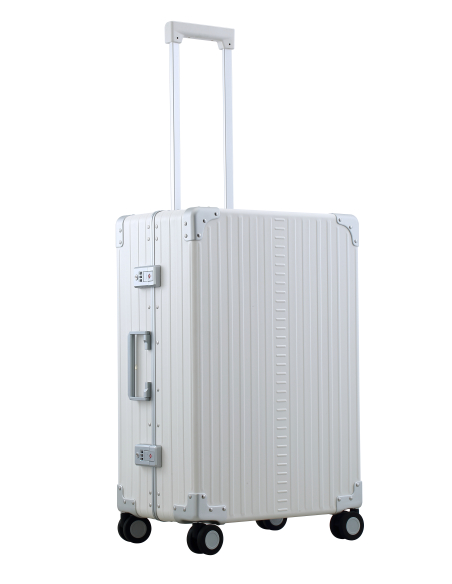 Valise aluminium ALEON Fortis 67 cm Snow White, vue de trois quarts