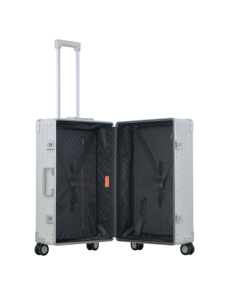 Valise aluminium ALEON Fortis 67 cm Snow White, intérieur ouvert