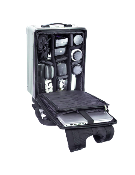 Sac à dos photo aluminium 39 cm ALEON Platinum, intérieur avec insert photo compartimenté