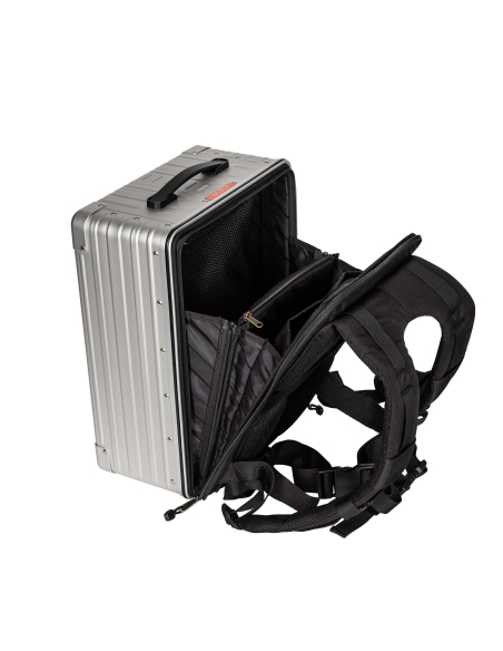 Sac à dos photo aluminium 42 cm ALEON Platinum, dos de trois quarts et bretelles