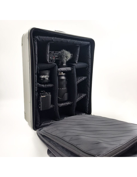 Sac à dos photo aluminium 42 cm ALEON Platinum, intérieur avec insert photo compartimenté