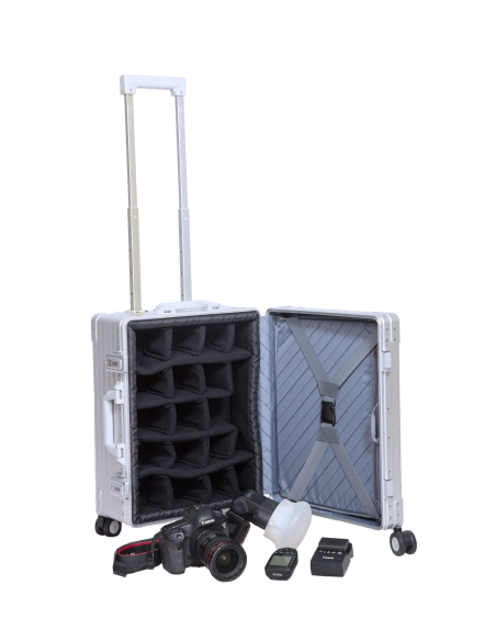 Valise photo aluminium 55 cm ALEON Platinum, intérieur avec insert photo compartimenté