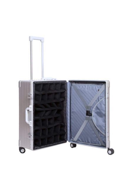Valise photo aluminium 76 cm ALEON Platinum, intérieur avec insert photo compartimenté