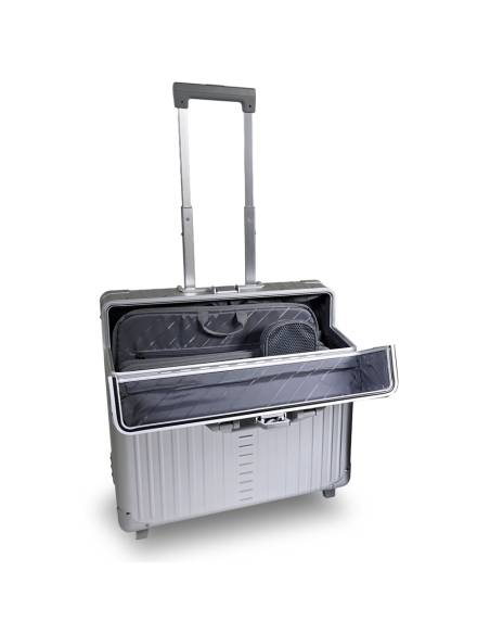 Pilot case aluminium 2 roues 42 cm ALEON Platinum, intérieur et organiseur