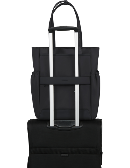 Cabas ordinateur 14,1 pouces Samsonite Essentis Noir, passant arrière sur une valise