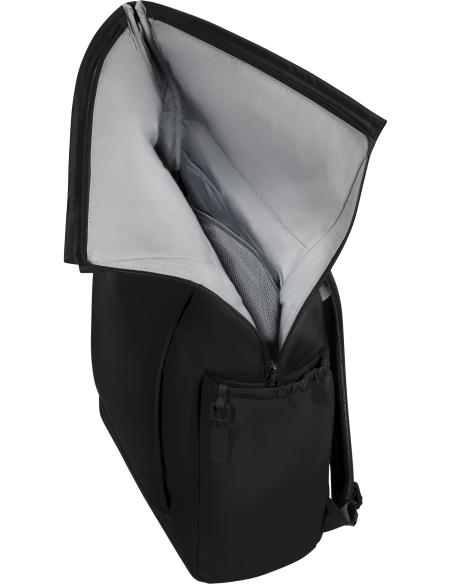 Sac à dos rolltop 15,6 pouces Samsonite Essentis Noir, ouverture supérieure déployée