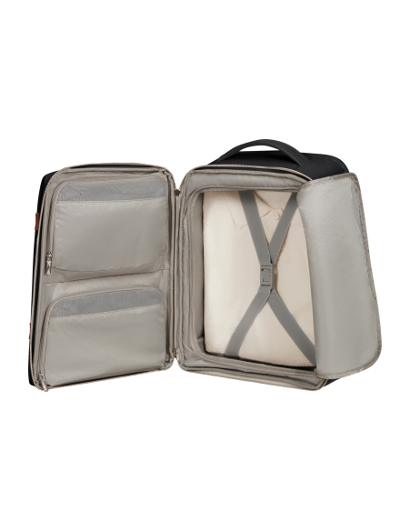 Sac à dos sous-siège S 14,1 pouces Samsonite Image Biz Noir, intérieur ouvert et sangles croisées