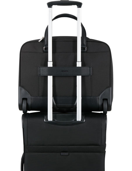 Bureau mobile 2 roues 35 cm Samsonite Image Biz Noir, passant arrière fixé sur une valise