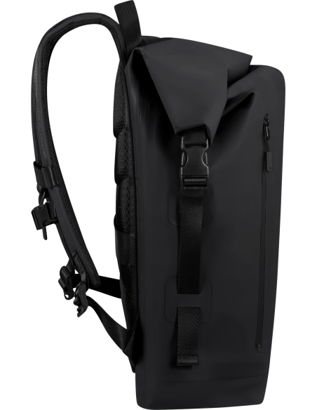 Sac à dos rolltop IPX4 15,6 pouces Samsonite Coatify Biz Noir, profil et boucle latérale
