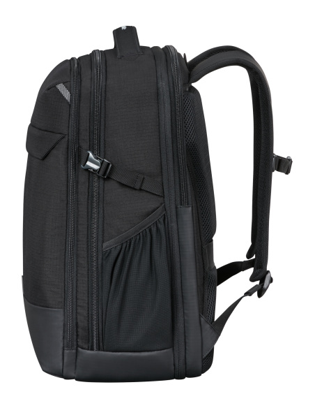 Sac à dos L extensible 17,3 pouces Samsonite Roadseeker Deep Black, profil et sangles de compression