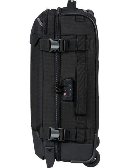 Sac de voyage cabine 2 roues 55 cm Samsonite Roadseeker Deep Black, profil et fermeture à combinaison