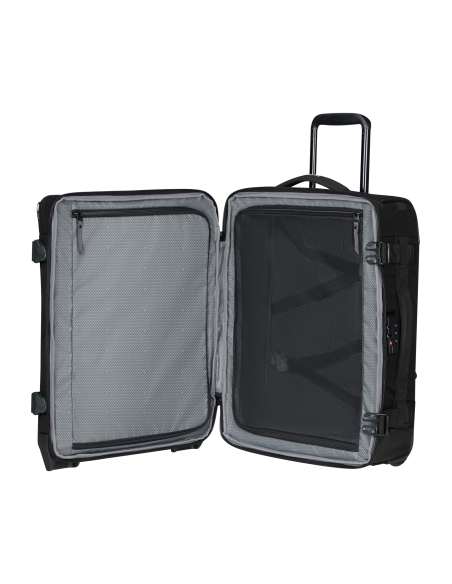Sac de voyage sac à dos 2 roues 55 cm Samsonite Roadseeker Deep Black, intérieur ouvert avec séparateur et sangles