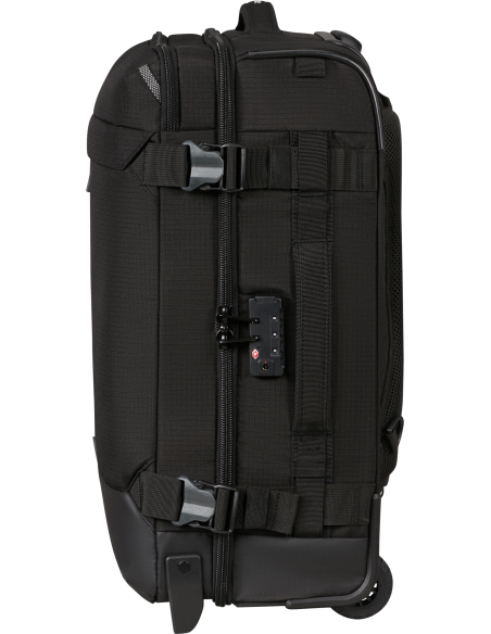 Sac de voyage sac à dos 2 roues 55 cm Samsonite Roadseeker Deep Black, profil et fermeture à combinaison