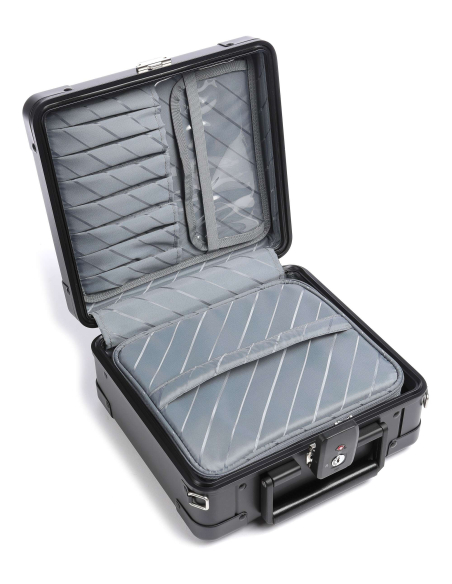 Beauty case aluminium ALEON Diversity 27 cm Onyx, intérieur ouvert