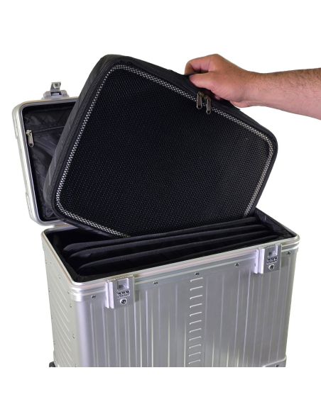 Pilot case aluminium ALEON Office 4 roues 44 cm Platinum, compartiment documents