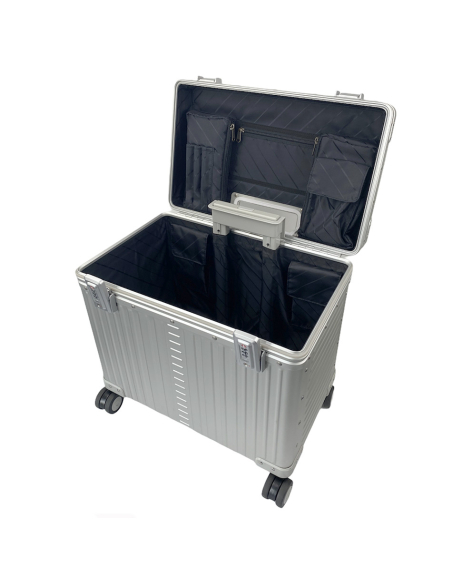 Pilot case aluminium ALEON Office 4 roues 44 cm Platinum, intérieur ouvert
