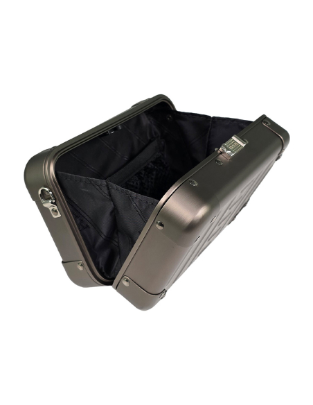 Sac bandoulière aluminium ALEON Classic 12 cm Bronze, intérieur ouvert