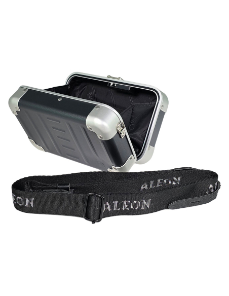 Sac bandoulière aluminium ALEON Fortis 12 cm Onyx Dust, bandoulière et ouverture