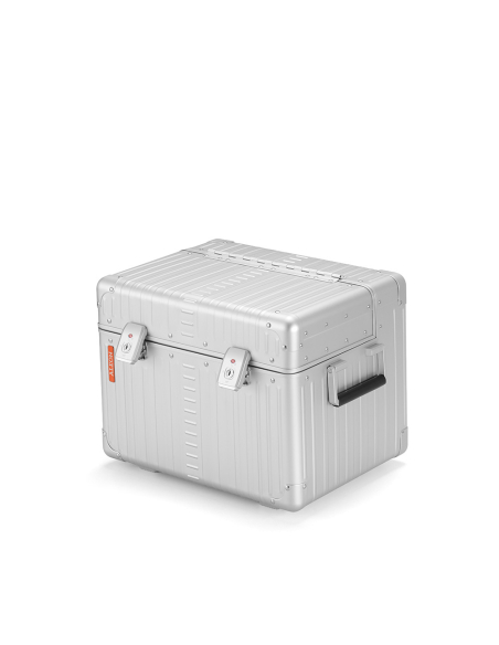 Malle aluminium ALEON compacte 33,5 cm Platinum, vue de trois quarts