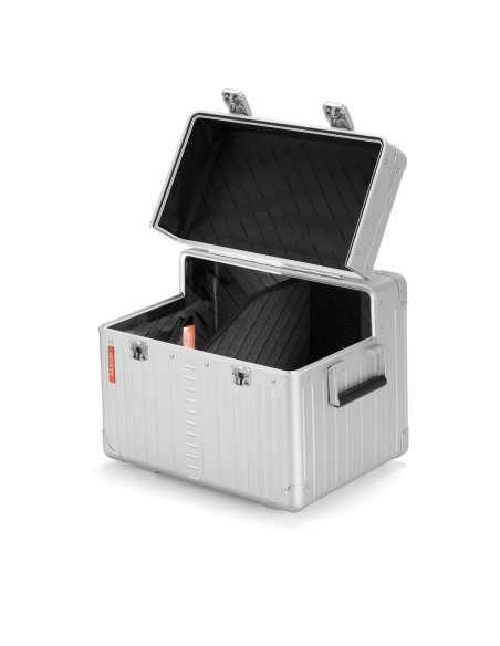 Malle aluminium ALEON compacte 33,5 cm Platinum, intérieur ouvert