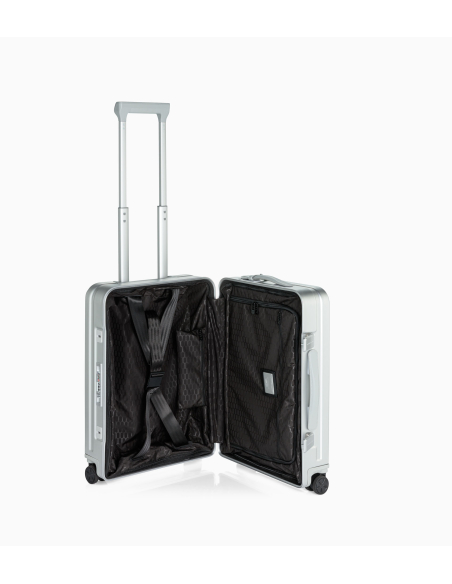 Porsche Design Roadster Aluminium 55 cm Silver, intérieur ouvert et sangles croisées